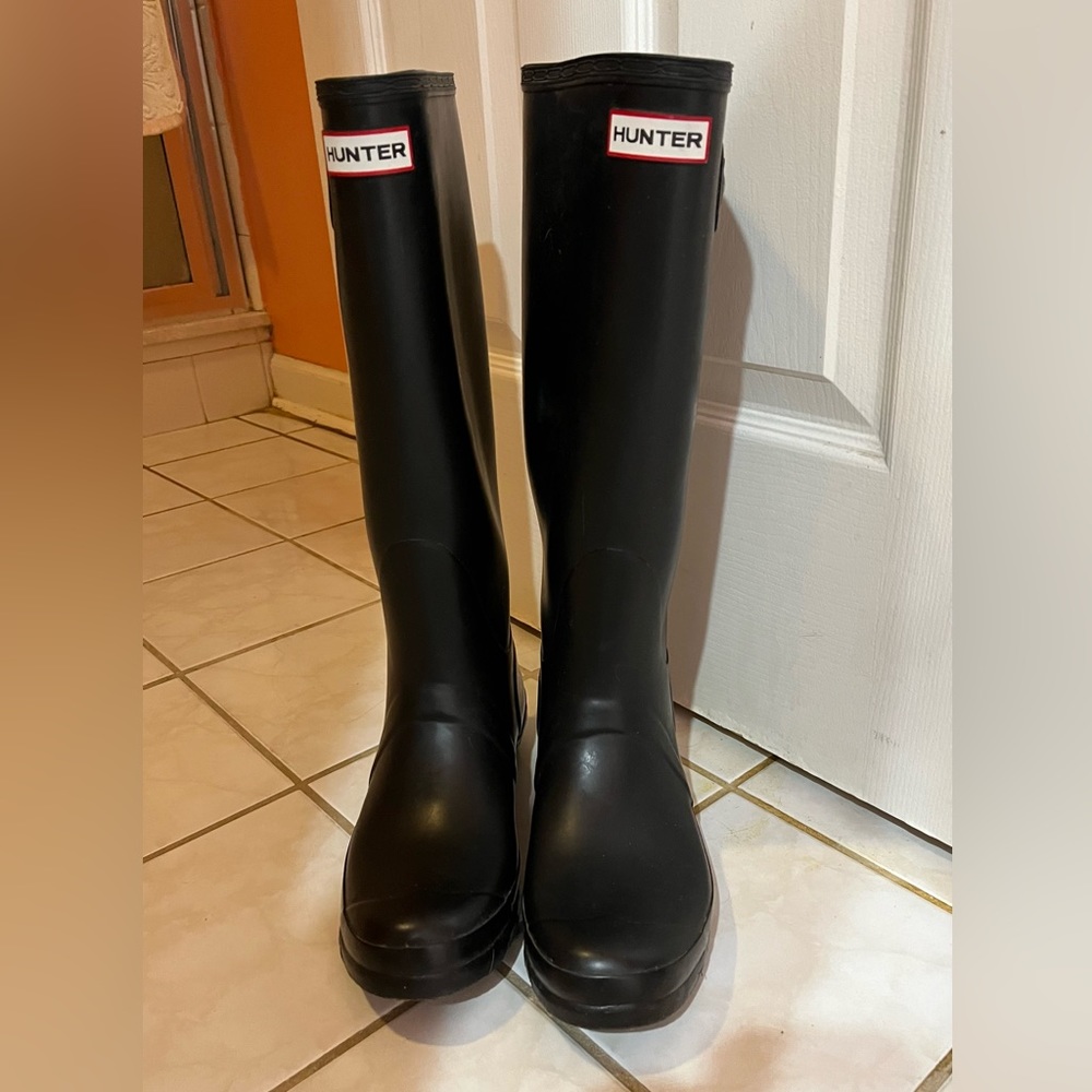 Black Matte Tall Hunter Boots - like new!
